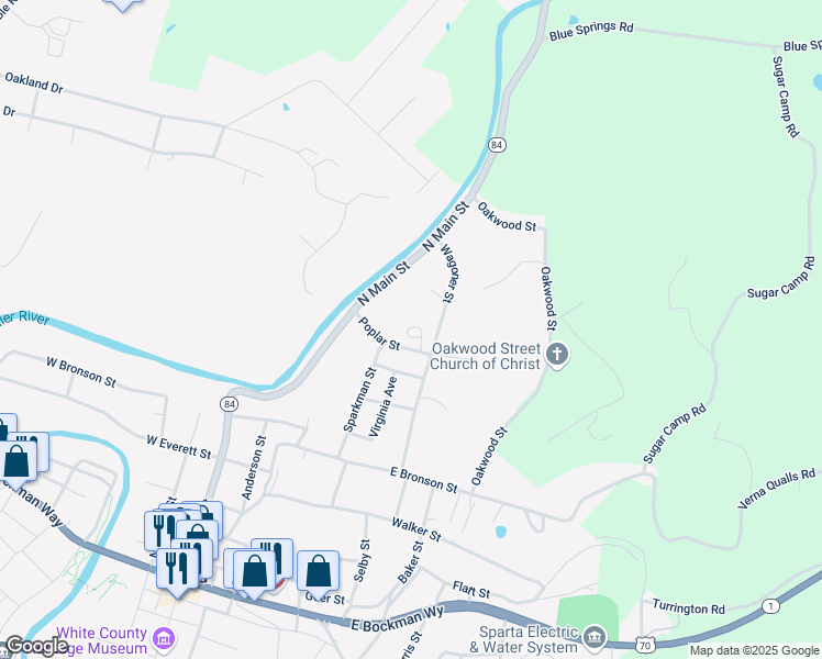 map of restaurants, bars, coffee shops, grocery stores, and more near Elmwood Dr in Sparta