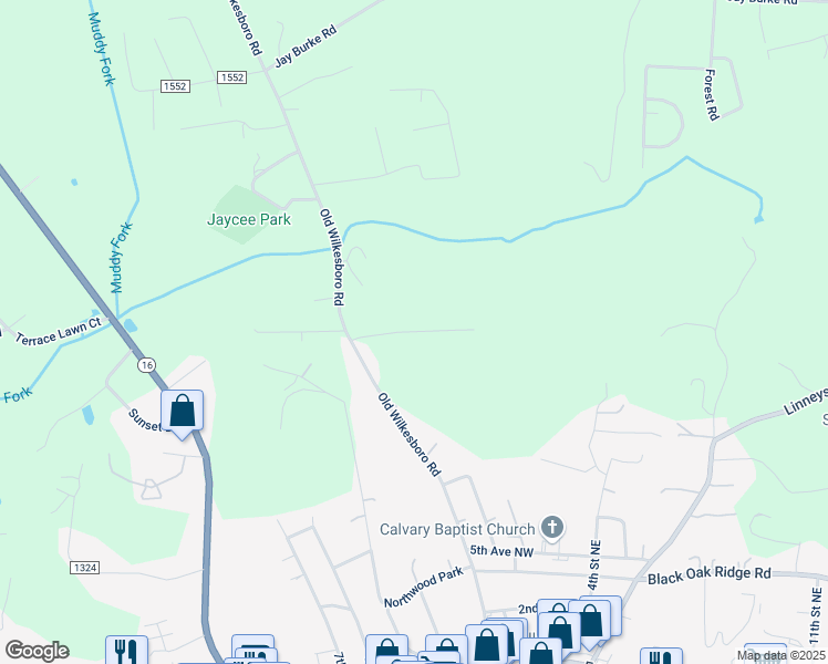 map of restaurants, bars, coffee shops, grocery stores, and more near Princeton Forest Drive in Township of Taylorsville
