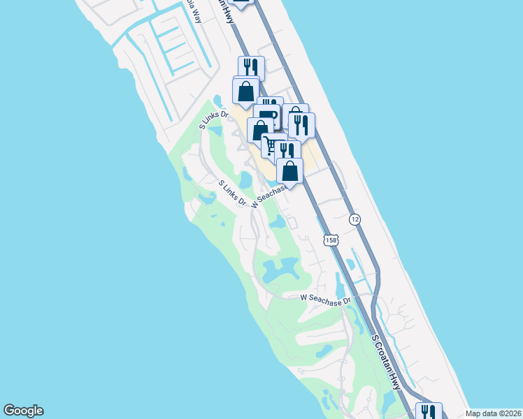 map of restaurants, bars, coffee shops, grocery stores, and more near 5301 Captains Way in Nags Head