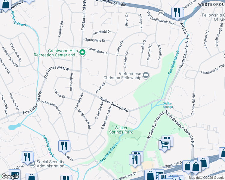 map of restaurants, bars, coffee shops, grocery stores, and more near 8560 Dresden Drive in Knoxville