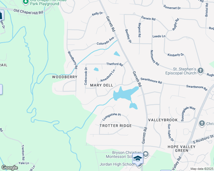 map of restaurants, bars, coffee shops, grocery stores, and more near 8 Bryncastle Court in Durham