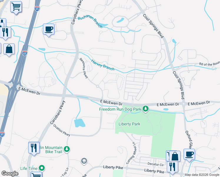 map of restaurants, bars, coffee shops, grocery stores, and more near 1000 Midwood Street in Franklin