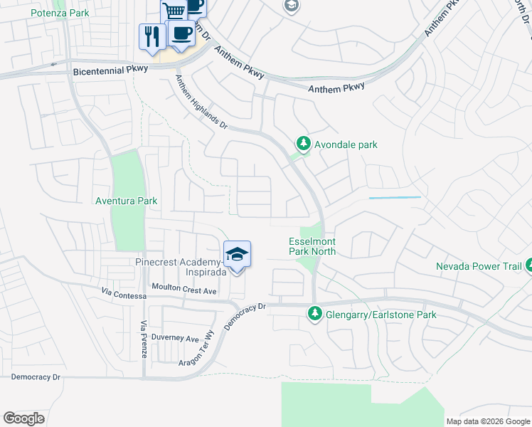 map of restaurants, bars, coffee shops, grocery stores, and more near 2872 Strathallan Avenue in Henderson