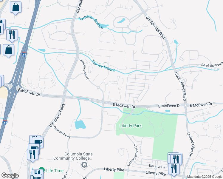 map of restaurants, bars, coffee shops, grocery stores, and more near 1000 Midwood Street in Franklin