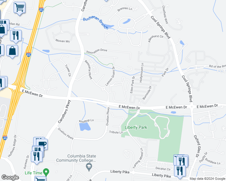 map of restaurants, bars, coffee shops, grocery stores, and more near 1000 Midwood Street in Franklin