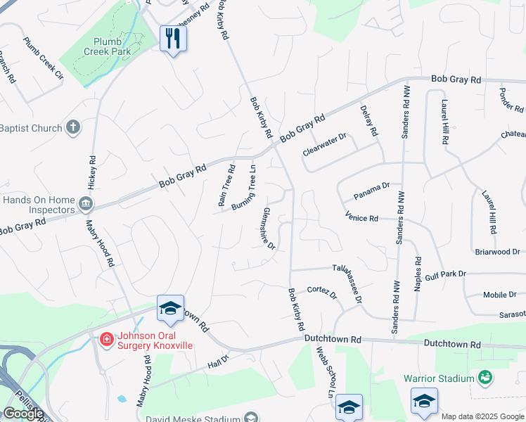 map of restaurants, bars, coffee shops, grocery stores, and more near 1001 Glennshire Dr in Knoxville