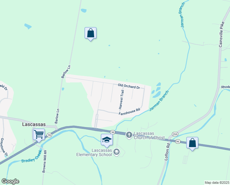 map of restaurants, bars, coffee shops, grocery stores, and more near 111 Hayfield Court in Lascassas