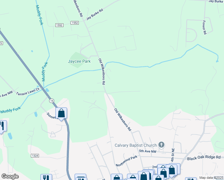 map of restaurants, bars, coffee shops, grocery stores, and more near Princeton Forest Drive in Township of Taylorsville