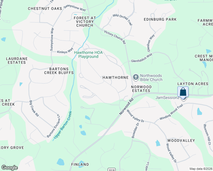 map of restaurants, bars, coffee shops, grocery stores, and more near 5513 North Hawthorne Way in Raleigh