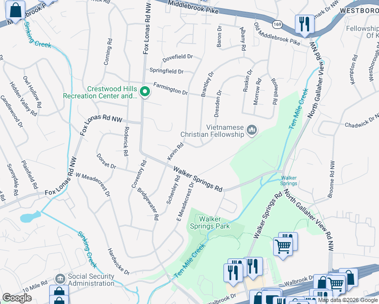 map of restaurants, bars, coffee shops, grocery stores, and more near 8560 Dresden Drive in Knoxville