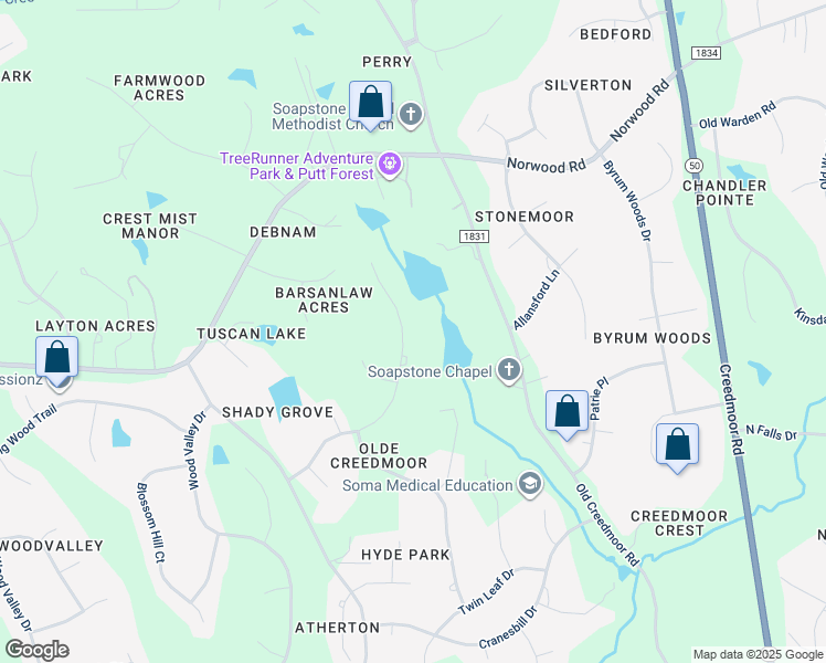 map of restaurants, bars, coffee shops, grocery stores, and more near 1605 Liatris Lane in Raleigh