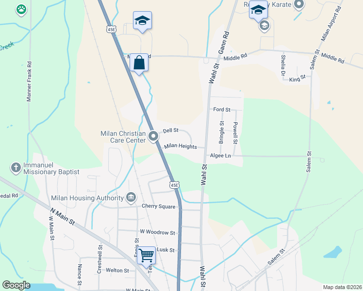 map of restaurants, bars, coffee shops, grocery stores, and more near Milan Heights in Milan