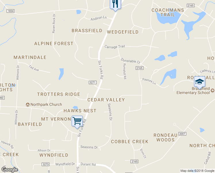 map of restaurants, bars, coffee shops, grocery stores, and more near 308 Martindale Drive in Raleigh