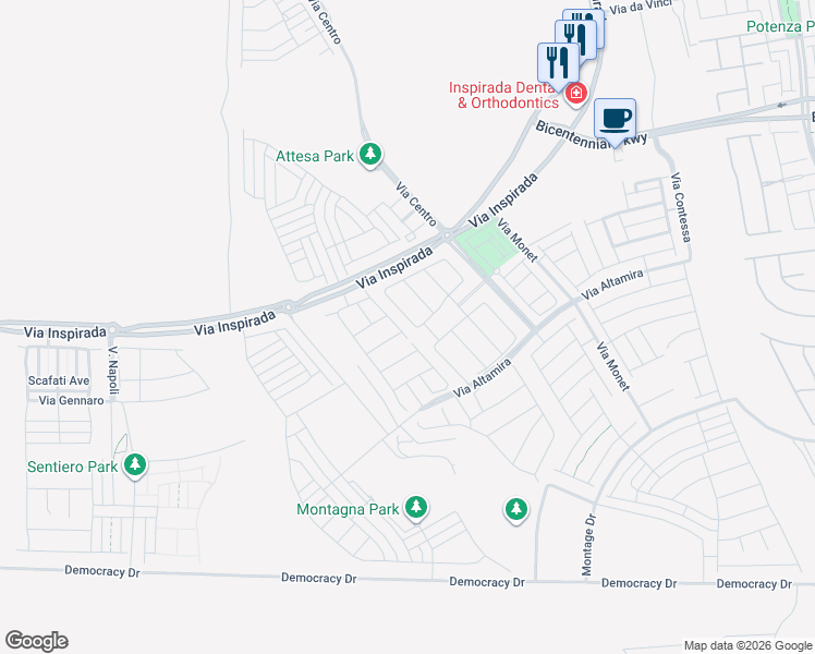 map of restaurants, bars, coffee shops, grocery stores, and more near 2590 Ofanto Street in Henderson