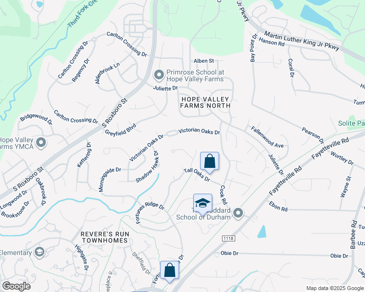 map of restaurants, bars, coffee shops, grocery stores, and more near 12 Swallows Ridge Court in Durham