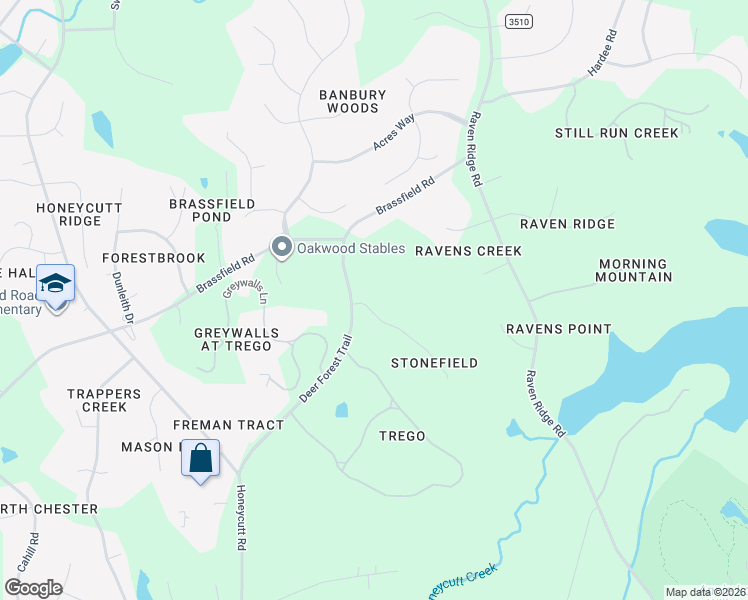 map of restaurants, bars, coffee shops, grocery stores, and more near 5420 Deer Forest Trail in Raleigh