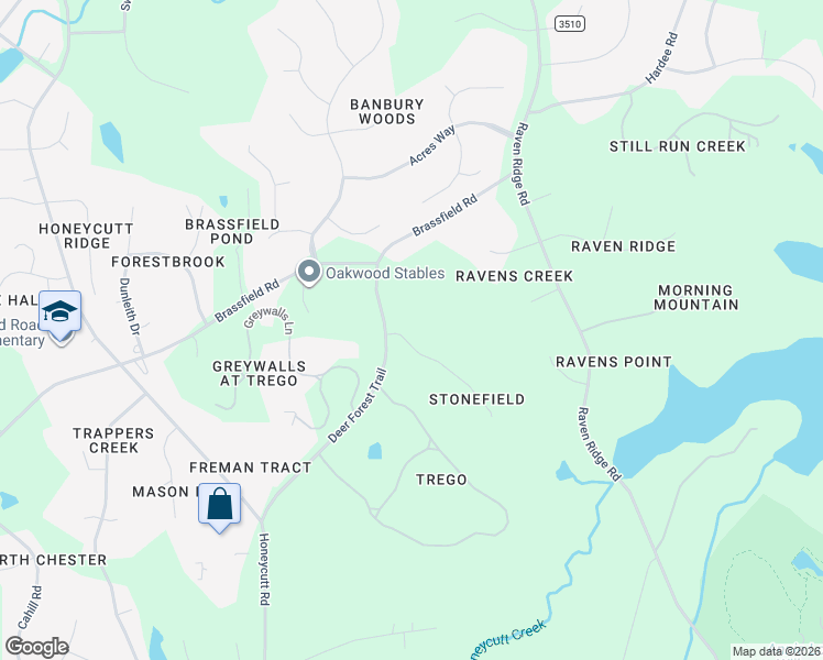 map of restaurants, bars, coffee shops, grocery stores, and more near 5420 Deer Forest Trail in Raleigh