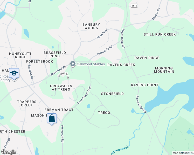 map of restaurants, bars, coffee shops, grocery stores, and more near 5420 Deer Forest Trail in Raleigh
