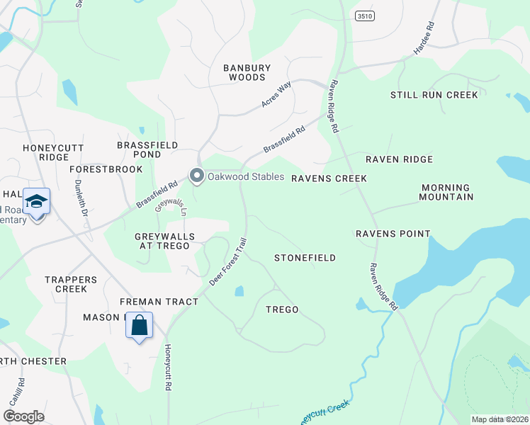 map of restaurants, bars, coffee shops, grocery stores, and more near 5420 Deer Forest Trail in Raleigh