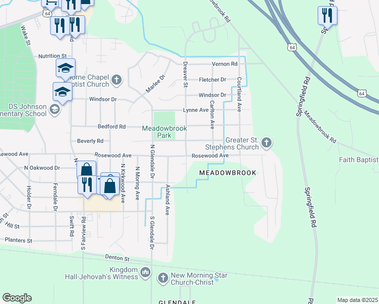 map of restaurants, bars, coffee shops, grocery stores, and more near 1736 Rosewood Avenue in Rocky Mount