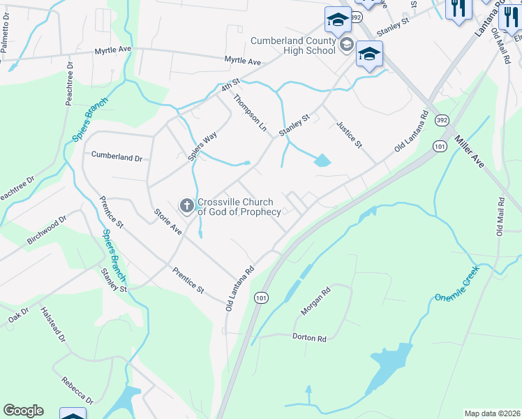 map of restaurants, bars, coffee shops, grocery stores, and more near 113 Old Watkins Road in Crossville