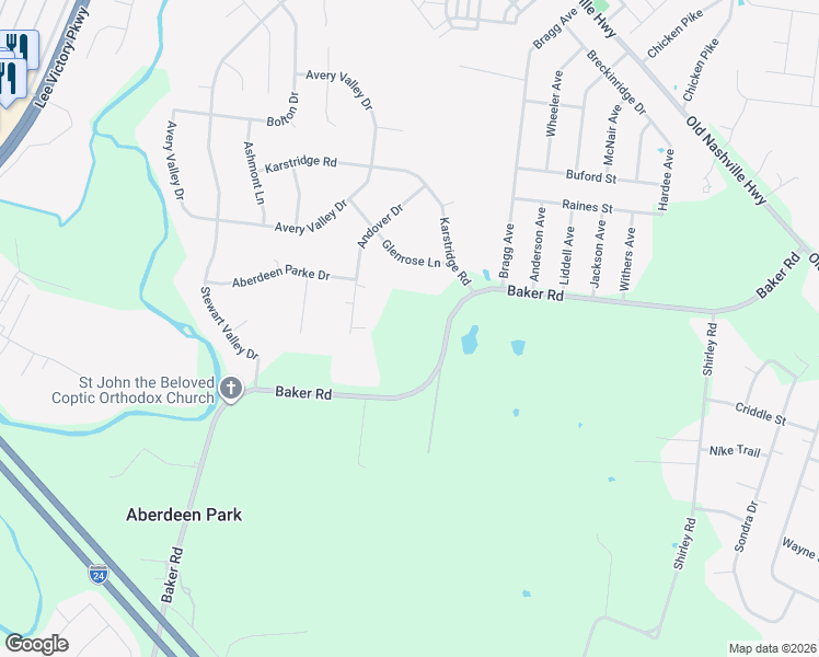 map of restaurants, bars, coffee shops, grocery stores, and more near 768 Baker Road in Smyrna