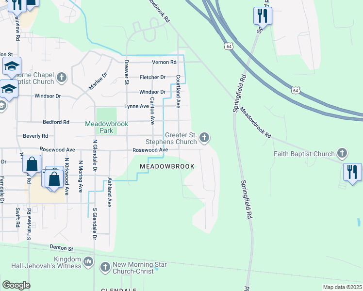 map of restaurants, bars, coffee shops, grocery stores, and more near 2000 Rosewood Avenue in Rocky Mount