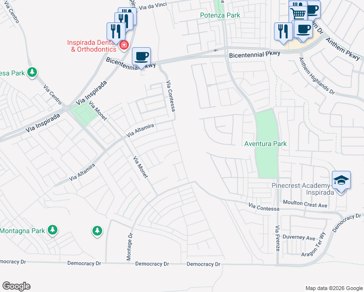 map of restaurants, bars, coffee shops, grocery stores, and more near 2614 Skylark Trail Street in Henderson