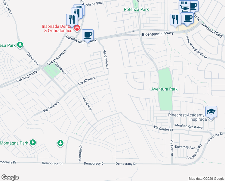 map of restaurants, bars, coffee shops, grocery stores, and more near 2614 Skylark Trail Street in Henderson