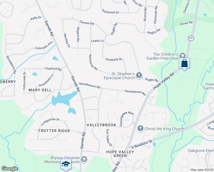 map of restaurants, bars, coffee shops, grocery stores, and more near 3818 Swarthmore Road in Durham