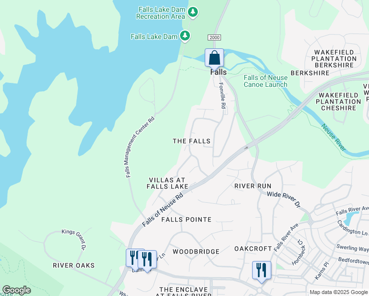 map of restaurants, bars, coffee shops, grocery stores, and more near 9531 Waterwood Court in Raleigh