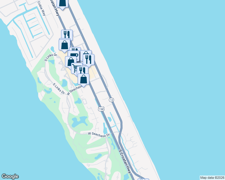map of restaurants, bars, coffee shops, grocery stores, and more near 5401 South Virginia Dare Trail in Nags Head
