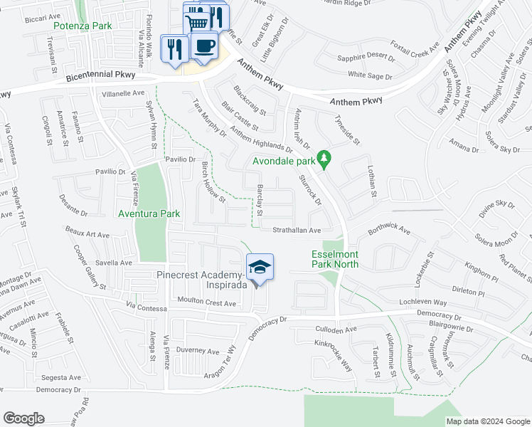 map of restaurants, bars, coffee shops, grocery stores, and more near 2910 Ardoch Avenue in Henderson