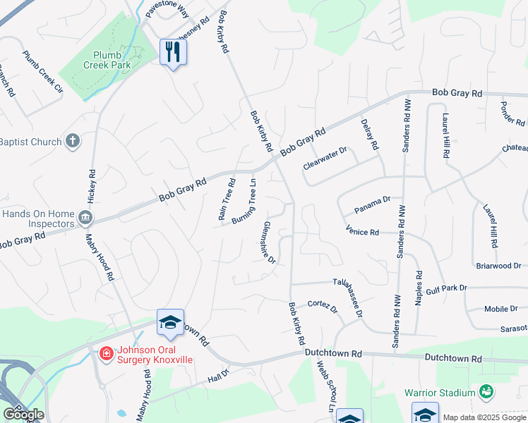 map of restaurants, bars, coffee shops, grocery stores, and more near 1001 Glennshire Drive in Knoxville