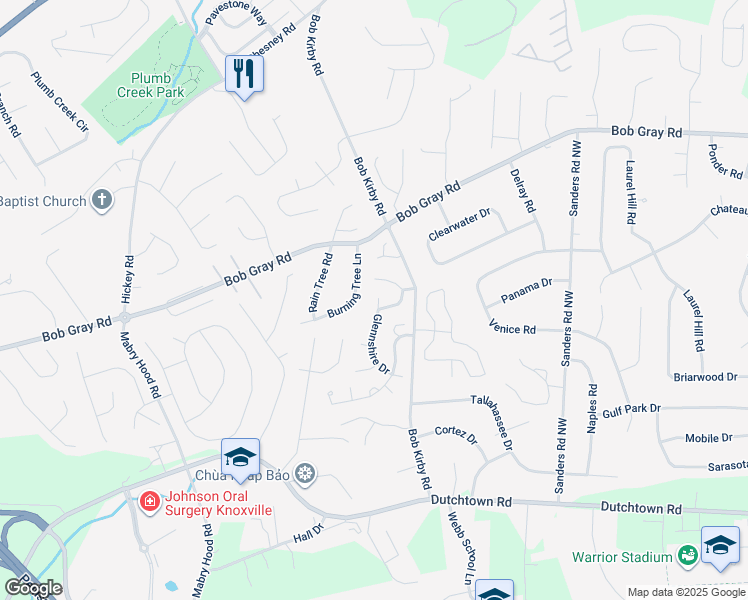map of restaurants, bars, coffee shops, grocery stores, and more near 1001 Glennshire Drive in Knoxville