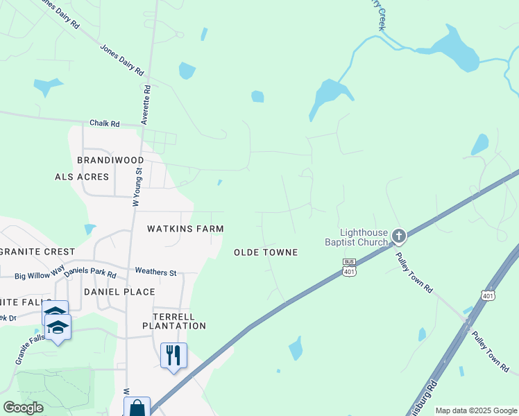 map of restaurants, bars, coffee shops, grocery stores, and more near 600 Geneina Lane in Rolesville