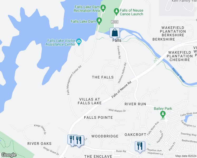 map of restaurants, bars, coffee shops, grocery stores, and more near 9535 Waterwood Court in Raleigh