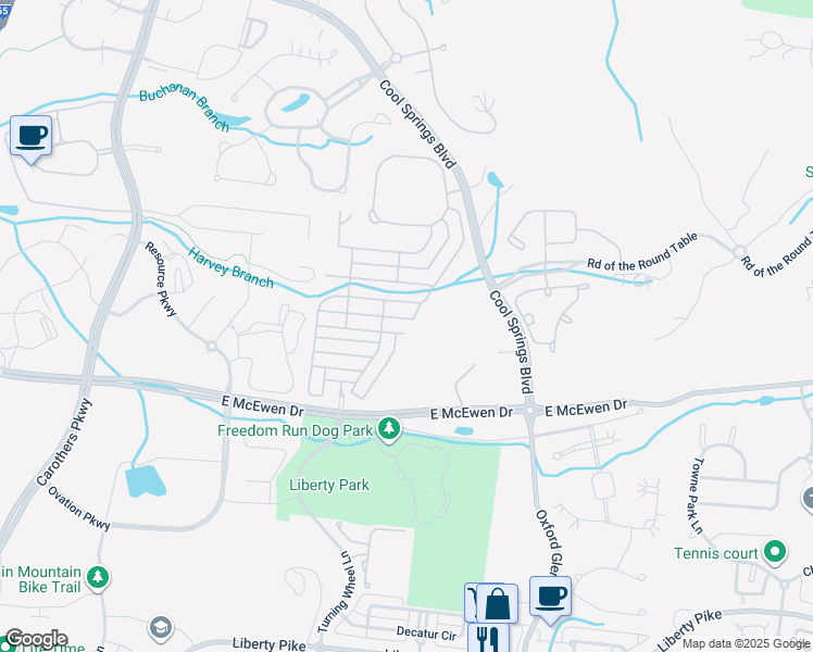 map of restaurants, bars, coffee shops, grocery stores, and more near 1144 French Town Ln in Franklin