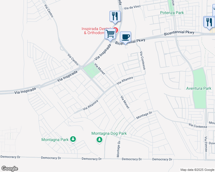 map of restaurants, bars, coffee shops, grocery stores, and more near 3354 Via Strada Street in Henderson