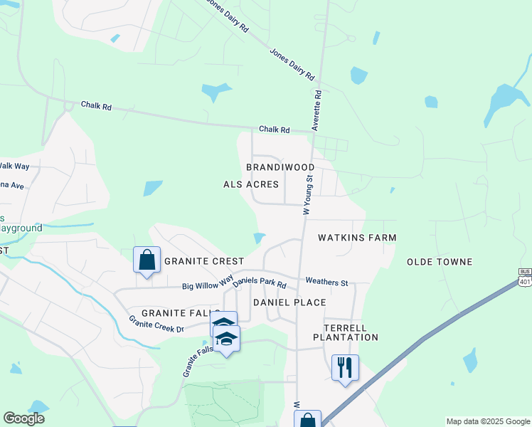 map of restaurants, bars, coffee shops, grocery stores, and more near 205 Teresa Drive in Rolesville