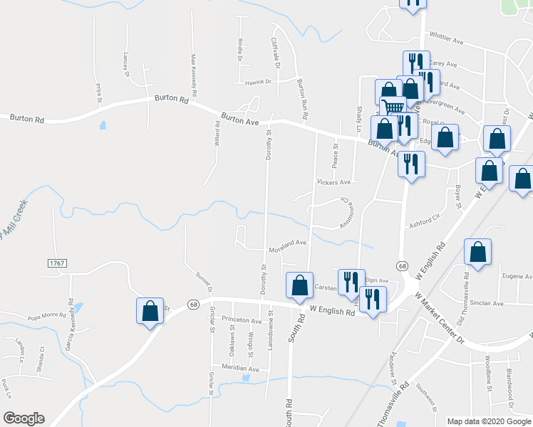 map of restaurants, bars, coffee shops, grocery stores, and more near 236 Dorothy Street in High Point