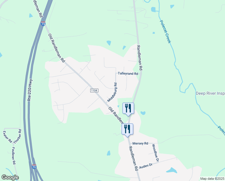 map of restaurants, bars, coffee shops, grocery stores, and more near 1400 Buxton Road in Greensboro
