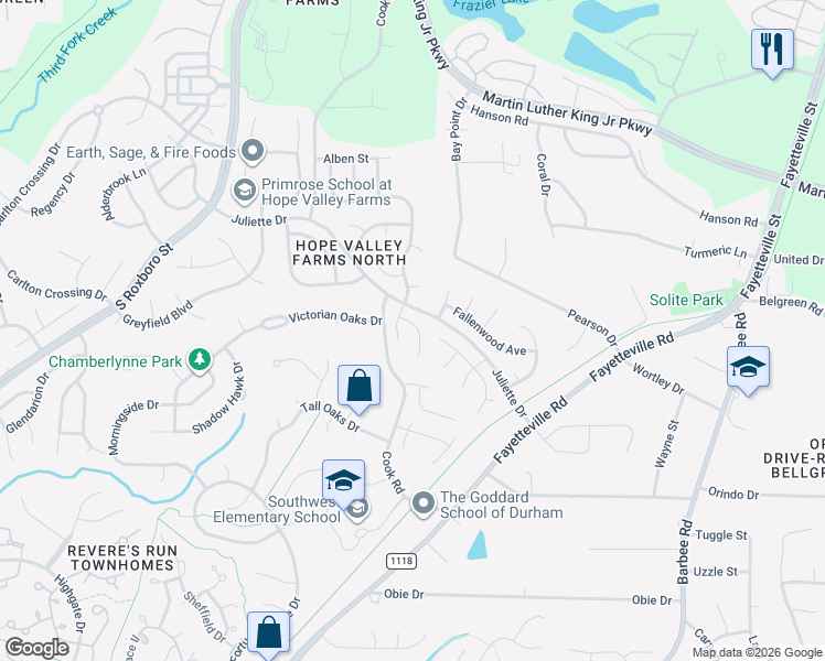 map of restaurants, bars, coffee shops, grocery stores, and more near 10 Tinsbury Place in Durham