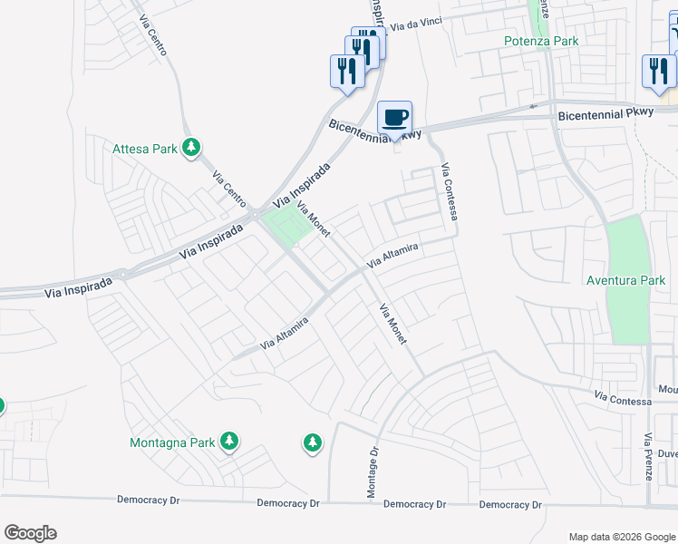 map of restaurants, bars, coffee shops, grocery stores, and more near 3316 Via Altamira in Henderson