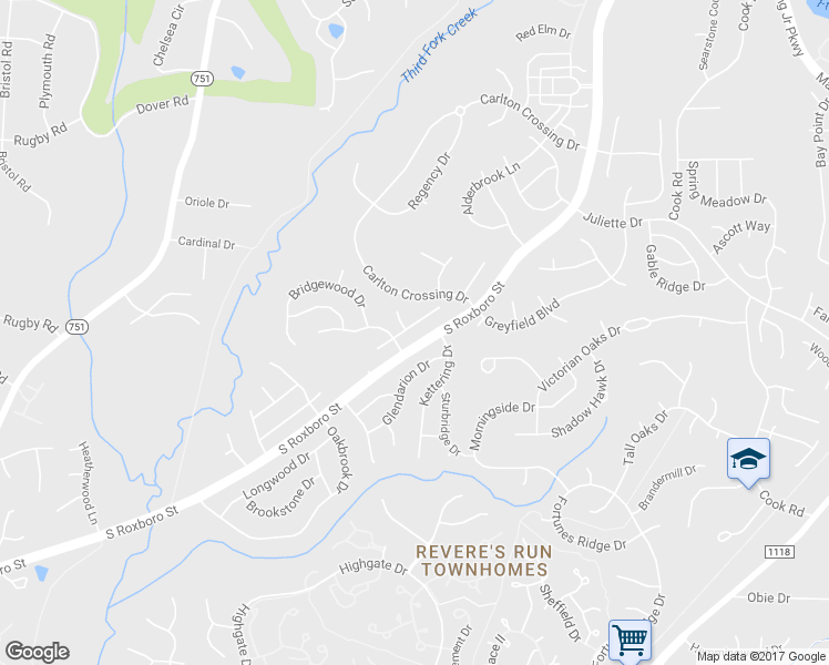 map of restaurants, bars, coffee shops, grocery stores, and more near 6 Birkdale Court in Durham