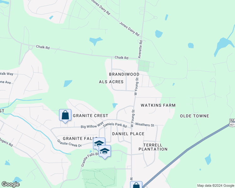 map of restaurants, bars, coffee shops, grocery stores, and more near 205 Teresa Drive in Rolesville