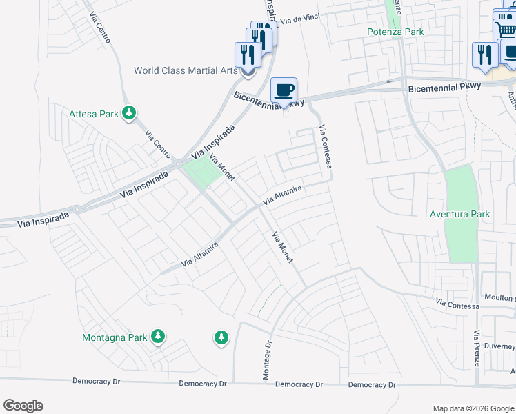 map of restaurants, bars, coffee shops, grocery stores, and more near Via Monet in Henderson