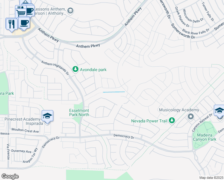 map of restaurants, bars, coffee shops, grocery stores, and more near 2633 Flare Star Drive in Henderson