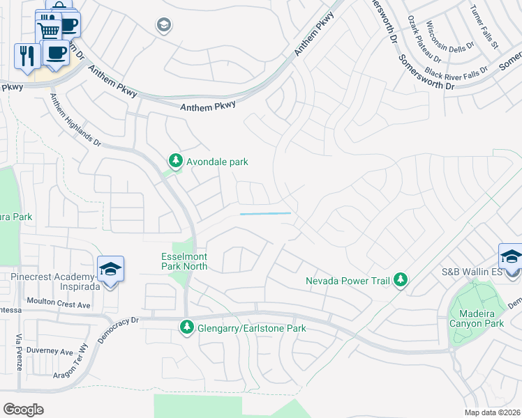 map of restaurants, bars, coffee shops, grocery stores, and more near 2633 Flare Star Drive in Henderson