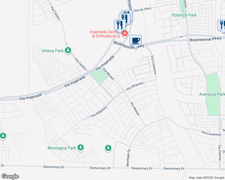 map of restaurants, bars, coffee shops, grocery stores, and more near 3360 Santa Verdiana Street in Henderson
